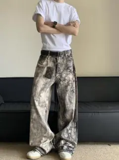 ワイドパンツ バギーパンツ ジーンズ カモフラ Y2K 韓国 ストリート　迷彩