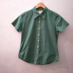 【Eddie Bauer】コットン半袖シャツ　鹿の子渋グリーン　XS