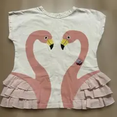 フラミンゴ　Tシャツ　フリフリ　リボン　ピンク　チュニック　110