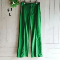 【ガールgrl】L 緑 センターシーム バックゴム両脇ポケットフレア－パンツ