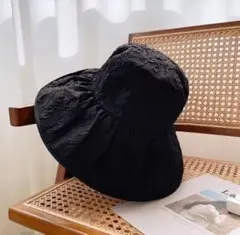 つば広 ブラック 紫外線対策 【ラスト2】日焼け止め帽子 黒 日焼け防止