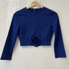 Forever21 長袖 クロップドトップス　ブルー　S ショート丈　ジッパー