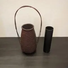 別府竹細工 竹花籠 花器 茶道具 櫛目懸崖 岩尾豊南作 別府竹細工 竹花籠 花器 茶道具 櫛目懸崖 岩尾豊南作