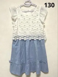 【花柄ワンピ】130 花柄レースドッキングワンピースノースリーブ