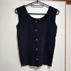 ブラック タンクトップ M ノースリーブ　ニット