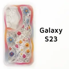 Galaxy S23 ケース クリア ウェーブ 花柄 カバー ①