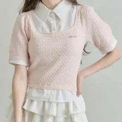 olive des olive シャツレーヤードニット ピンク