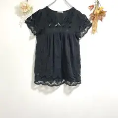 良品✨ Three Four Time シルク50% レースチュニック 刺繍 黒