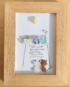 シーグラスアート ヒーリングアート 幸せのお花 ねこ HAPPY LIFE