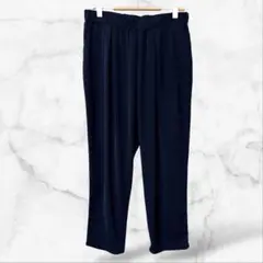 【CUI YING】クロップドパンツ テーパード(L)光沢 上品 下 ネイビー