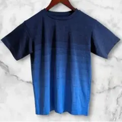 良品 ユニクロ 150cm ダークブルー グラデーションボーダー Tシャツ 春夏