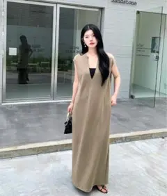 ダークエンジェル キーネック ロングワンピース ベージュ 普通丈 L