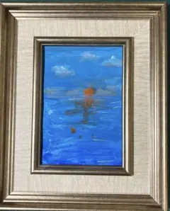 原画　アクリル画　太陽　空　海　ポストカードサイズ