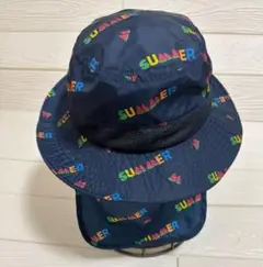 子供用帽子　ネイビー スイカプリント SUMMER ハット　52cm フラップ