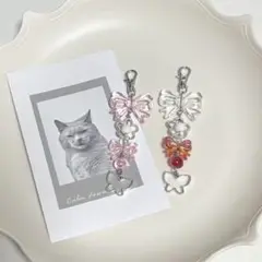 ビーズキーホルダー ストラップ ピンク 赤