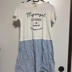 Sunny River 半袖ワンピース 160cmかわいいリボン青ストライプ