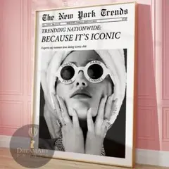 インテリアポスター 新聞風パリサングラス モノクロ肖像 上品 清楚 洗練 静穏