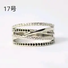 ファッションリング オニキス調 クロス 指輪 17号