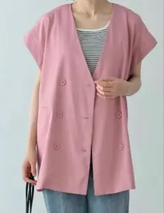 タグ付新品: ツイルオーバーサイズノースリジャケット
