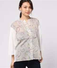 美品　マックレガー　リバティーバンドカラーシャツ　フィシュ柄　ピンタック入り　M