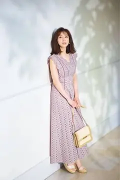 【田中みなみさん着用】Noela コットンレースマキシワンピース　ラベンダー　M
