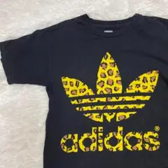 adidas アディダス Tシャツ トレフォイル 古着ヒョウ柄Tシャツ S 黒