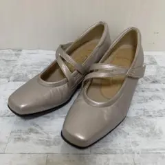 銀座ヨシノヤ ストラップパンプス ラメレザー 21cm 外反母趾対応パンプス