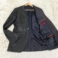 良品✨Hugo Boss テーラード 総柄 シャドーロゴ L 黒 赤タグ メンズ