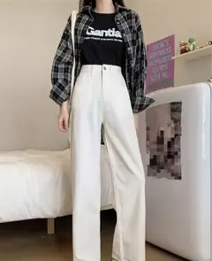 韓国　ホワイト ワイドパンツ デニム　M 新品