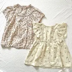 アプレレクール　フリル袖花柄トップス　さくらんぼ柄　刺繍ブラウス　140cm
