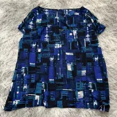美品✨【ロートレアモン】青系抽象パターン 半袖カットソー (M) 日本製