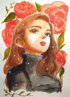 手描きイラストA4　水彩画『女性騎士』