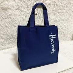 ハロッズ ネイビー トートバッグ ナイロン 軽量 ブルー 青 美品