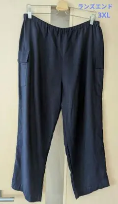 Lands' End ネイビー麻 ワイドパンツ3XL