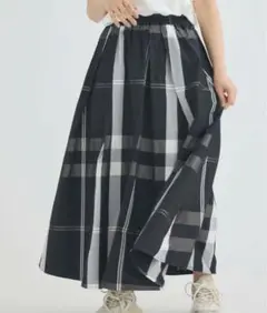 新品未使用 fifth チェックロングフレアスカート ネイビー M フィフス