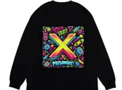 オーガニックコットンTシャツ XL ブラック 抽象、カラフル、デザイナー限定品
