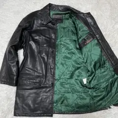 漢の戦闘服　レザーコート　羊革　キルティング　ブラック×グリーン　Lサイズ