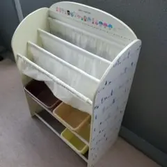 木製絵本ラック アイボリー 収納ボックス付き　サンリオ