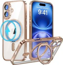 【特価】MagSafe対応 iPhone16用 スタンド/リング付きケース