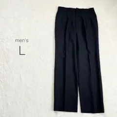 濃紺ウールサマースラックス タックパンツ 毛100 薄手 オフィス レトロ 美品