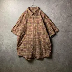 vintage 半袖シャツ　古着　ブラウン　チェック柄　ユニクロ　レトロ