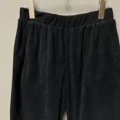 GU パイル生地ハーフパンツ(S)ブラック無地　ウエストゴムラクチンルームウェア
