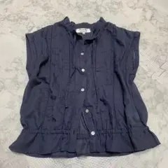 ミニマムミニマム　シャツ　フレンチスリーブ　ギャザー　フリル　ネイビー