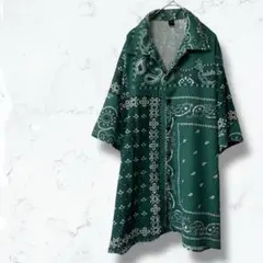 2531♡総柄シャツ♡緑 XXL メンズ 半袖 春夏 レジャー 旅行