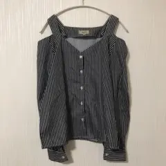 未使用 シャツ 肩出し ストライプ 長袖 トップス ブラウス レディース