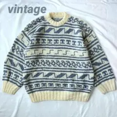 vintage ニット セーター 波柄 ノルディック モヘア