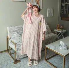ゆったりワンピースルームウェア ピンク 体型カバー マタニティ おしゃれ部屋着