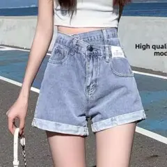 ライトブルー デニムショートパンツ ハイウエスト Mサイズ