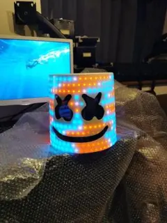 マシュメロ LED 電飾 マスク　高品質　　被り物　メロヘッド　フェス　EDM DJ Marshmello luminous mask LED cosplay headgear Adjustable