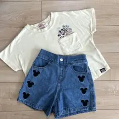 ミッキーと仲間たち Tシャツとデニム風ショートパンツセット 130